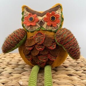 Owl Shelf Sitter Plush with Long Legs and Button Eyes Fall Harvest Autumn Decor